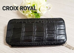 【CROIX ROYAL】クロワロイヤル 長財布 ラウンドファスナー ブラック クロコダイル