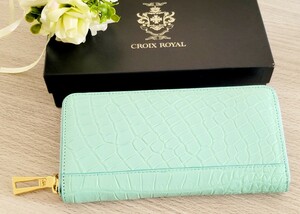 【CROIX ROYAL】クロワロイヤル 長財布 ラウンドファスナー ティファニーブルー クロコダイル 外箱