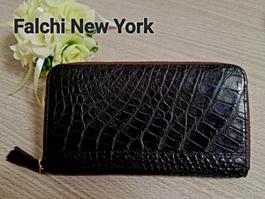 【Falchi New York】ファルチニューヨーク 長財布 ラウンドファスナー ブラウン クロコダイル 美品