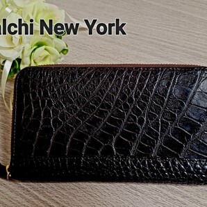 【Falchi New York】ファルチニューヨーク 長財布 ラウンドファスナー ブラウン クロコダイル 美品