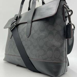 1円【未使用級】COACH コーチ トートバッグ メッセンジャー ショルダー 2WAY ビジネス レザー PVC シグネチャー メンズ A4 書類鞄 ブラック