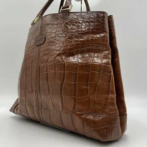 1円【入手困難】BALLY バリー トートバッグ ビジネス メンズ レザー クロコダイル型押し ハンド ワンショルダー 肩掛け A4 ブラウン 男女