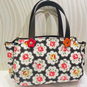ハンドメイド☆前面両面ポケットバック/ckドットフラワー