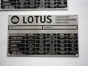 ’60s /LOTUS CHASSIS PLATE IDプレート,シャーシープレート /未使用 2枚セット /ロータス