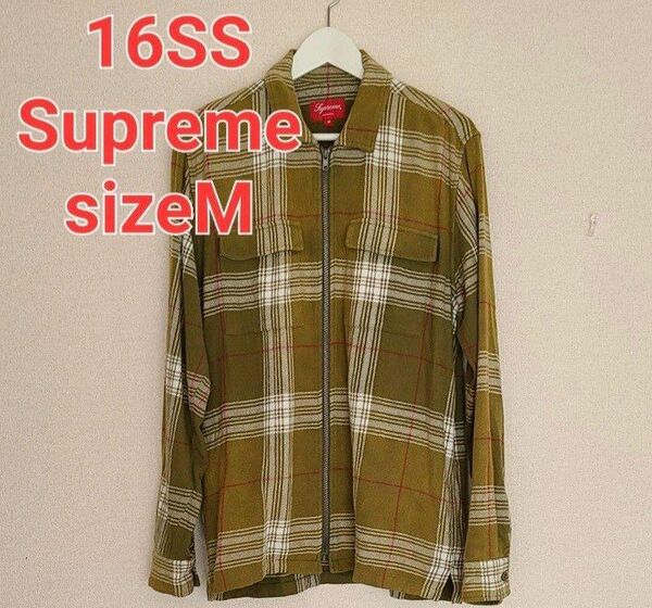 Supreme 16SS Buffalo Plaid Flannel Zip Shirt colorイエローグリーンsizeM