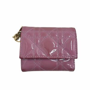 【イチオク】Dior ディオール ロータスウォレット カナージュ パテントカーフスキン コンパクトウォレット レディース 三つ折り財布