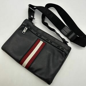 1円〜【極美品】バリー Bally Holm ショルダーバッグ サコッシュ HARVEY ストライプ レザー 革 ブラック 黒 メンズ 斜め掛け クロスボディ