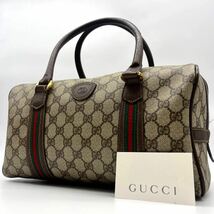 1422 希少モデル 廃盤● GUCCI オールドグッチ ミニボストン ハンドバッグ GG柄 PVC シェリーライン インターロッキング レザー 本革 金具_画像1