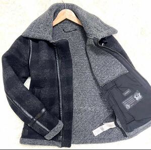 1195 希少入手困難モデル● diesel ディーゼル ボアムートンコート ブルゾン ジャケット チェック チンストラップ メンズ グレー 系 ジップ