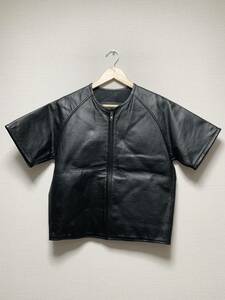  beautiful goods *[S:GEAR] punching leather jacket short sleeves Single Rider's L cow leather black lining mesh 