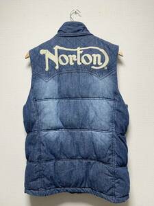 美品☆[Norton] ヴィンテージ加工 ロゴ刺繍 パファーベスト XL 中綿 173N1601A ノートン