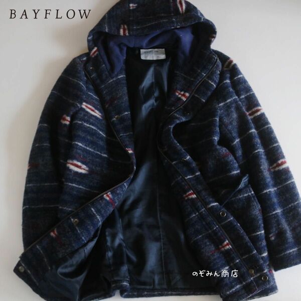 【BAYFLOW】ウールニットコート　ネイティブ柄　紺系　サイズ2★