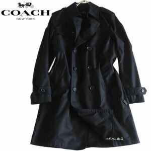 【COACH】美品　トレンチコート　牛革ロゴタグ　黒　S★