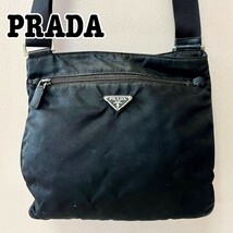 PRADA プラダ ナイロン テスート ポノコ ショルダーバッグ クロスボディ ブラック 三角ロゴプレート 黒 サコッシュ レザー 斜め掛け_画像1