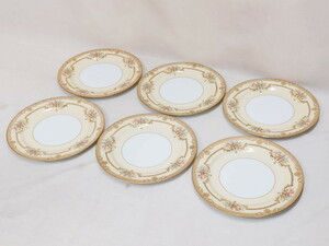 R-074125 オールドノリタケ　NORITAKE　金彩　ゴールドのデザインが高級感を高めるプレート6枚セット(花、フラワー、皿、洋食器)(R-074125)