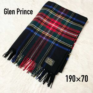 美品　Glen Prince グレンプリンス　大判ストール　ブラックスチュアート　190×70cm ピュアラムウール100%