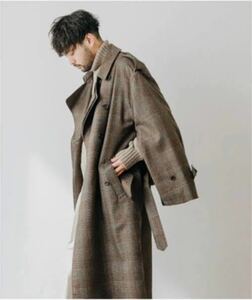 stein シュタイン　21aw OVERSIZED OVERLAPED TRENCH COAT トレンチコート　チェック　ブラウン　S