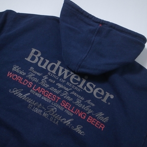 90s ヴィンテージ Budweiser バドワイザー フルジップ スウェット パーカー L ネイビー / ロゴ フーディ 古着 ビール 企業