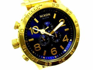 ■NIXON ニクソン THE51-30 クロノグラフ 青文字盤 ゴールドカラー クオーツ メンズ 男性用 腕時計 腕回り約18.5㎝ SIMPLIFY 耐水圧300M 
