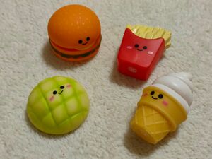 ソフビ　食べものセット　ハンバーガー　ポテト　メロンパン　ソフトクリーム