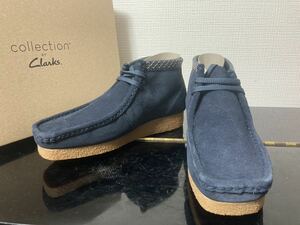 新品未使用Clarks(クラークス) ワラビーモカシンシェイカーブーツShacre Bootネイビー紺24.5cm本革本皮革靴皮靴