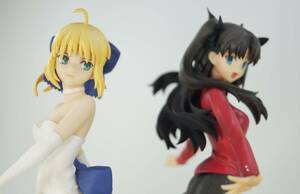 SQフィギュア Fate/stay night UBW セイバー / 遠坂凛 フィギュア【箱なし】ジャンク品（台座加工）