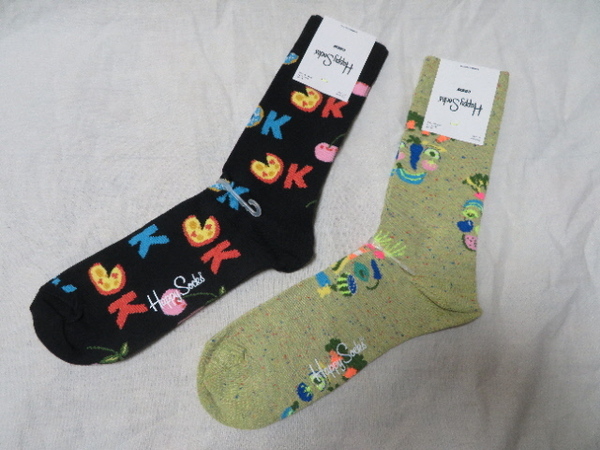 〇即決送料込！新品タグ付合計定価￥3,080 北欧 Happy Socks ハッピーソックス ハンバーガー＆野菜柄 紳士靴下クルー丈ソックス 2足セット