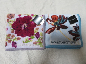 0 prompt decision postage included! new goods tag attaching regular price Y2,200 nicolai bergmann Nicola i Burgman * embroidery with logo flower bouquet pattern towel handkerchie 2 pieces set 