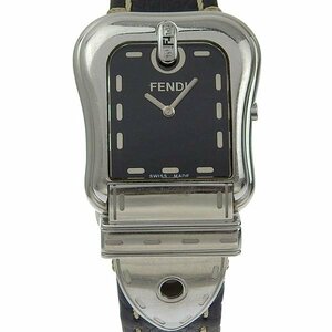 1円 gg FENDI フェンディ メンズ クォーツ 腕時計 黒文字盤 バックルデザイン 3800G