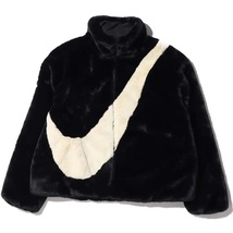 ナイキ レディース スウッシュ フェイクファージャケット XLサイズ 定価19250円 ブラック 黒 ビッグロゴ NSW PLUSH JACKET プラッシュ_画像8