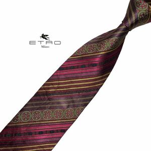 ★高級ネクタイ★ ETRO ストライプ&パターン柄 マルチカラー メンズ服飾小物 USED エトロ ネコポス可 中古 t598