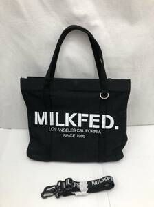 MILKFED 2way ハンドバッグ トートバッグ ショルダーバッグ ブラック ロゴプリント ミルクフェド 24011601