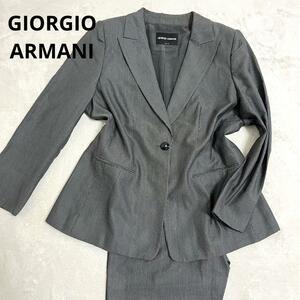 347 GIORGIO ARMANI ジョルジオ アルマーニ パンツスーツ グレー シルク ウール チェック レディース