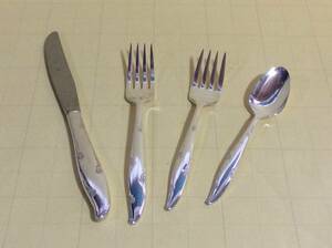 【Mid-flatware/Ｃ002/ONEIDA SILVER/Silver Flower】オネアイダ/シルバーフラワー(銀製)/4本セット/Ex/ミッドセンチュリー/アトミック