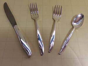 【Mid-flatware/Ｃ003/ONEIDA SILVER/Silver Flower②】オネアイダ/シルバーフラワー(銀製)/4本セット/Ex/ミッドセンチュリー/アトミック