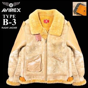 希少! 限定品 極美品 エクリュ AVIREX アヴィレックス 大戦 TYPE B-3 ムートン フライトジャケット 40/L~XL 羊革 上野商会 ボマー ブルゾン