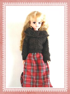 【展示品★80年代】ジェニー☆Jenny☆当時物☆旧タカラ☆秋冬服☆着せかえ人形☆ドール☆ニット☆タータンチェック☆1980年代後半☆昭和