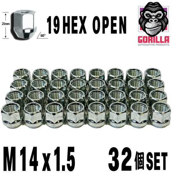 送料無料 M14x1.5【32個セット】貫通ナット 19HEX 19ミリ ホイールナット ハマーH2 HUMMER H2 シルバラード8H シエラ8H オープンナット