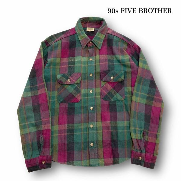 【FIVE BROTHER】90s ファイブブラザー フランネルチェックシャツ ネルシャツ 長袖シャツ 90年代 ヴィンテージ古着 ボタンダウンシャツ