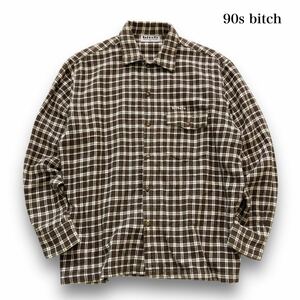 【bitch skateboards】90s ビッチ オーバーサイズ チェックシャツ 刺繍ロゴ 長袖シャツ オーバーサイズ ボックスシルエットヴィンテージ