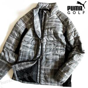 メンズ XL◆未使用 定価17,600円 PUMA GOLF プーマ ゴルフ 中綿 グラフィック チェック柄 パデッドジャケット 軽量 ブルゾン グレー