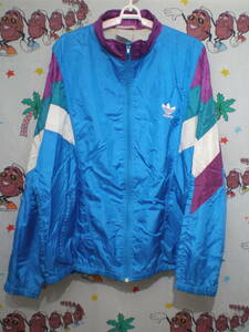 90's adidas.. нейлон жакет D8 (US XL) 90 годы Adidas Германия евро спорт flocky принт Germany Old Vintage