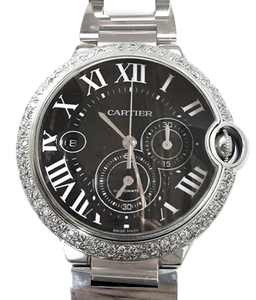 [ beautiful goods ] Cartier Cartier clock watch ba long blue chronograph black gorgeous diamond * free shipping *