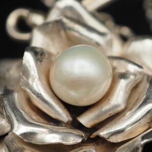 M037 真珠 パール STERLING SILVER刻印 ペンダント ネックレス フラワー デザイン シルバー 6月誕生石の画像9