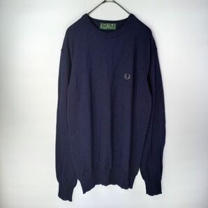 フレッドペリー　FRED PERRY　クルーネック　メリノウールセーター　ネイビー　ユーロ古着　M　 ニット ウール 丸首