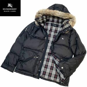 正規品 Burberry Black label バーバリー ブラックレーベル BMP04-904-09 バーバリーチェック ラビットファー ダウンジャケット M ブラック