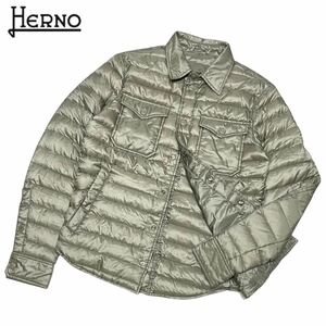 正規品 Herno ヘルノ 2 POCKETS DOWN JACKET ナイロン ダウンジャケット ブルゾン ライトアウター ロゴ プレート 44 グレー メンズ