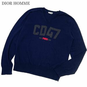 正規品 DIOR HOMME ディオールオム 533M611KT598 カシミヤ混 ウール ニット セーター Vネック トップス ロゴ 刺繍 ネイビー M メンズ