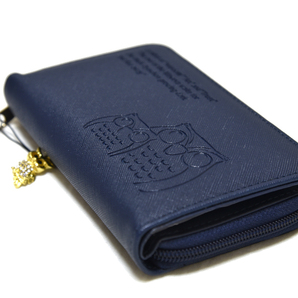 新品 フクロウ 財布 レザー 二つ折り ファスナー ネイビー 縁起 未使用 紺 福財布 合皮の画像6