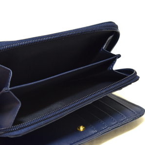 新品 フクロウ 財布 レザー 二つ折り ファスナー ネイビー 縁起 未使用 紺 福財布 合皮の画像5